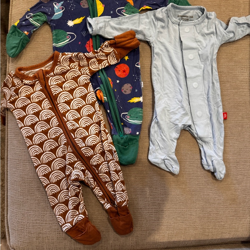 Little Sleepies Brown Rainbow and Blue Footies Set